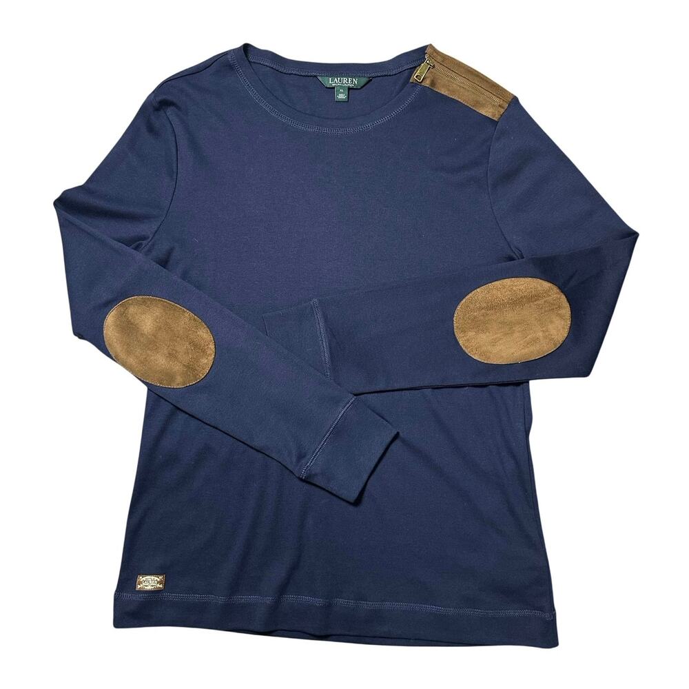 Lauren Ralph Lauren Navy Blue Long Sleeve Top Elbow Patches